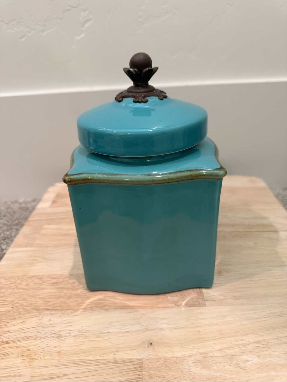 Glossy Turquoise Ceramic Jar with Decorative Finial Lid Southern Living